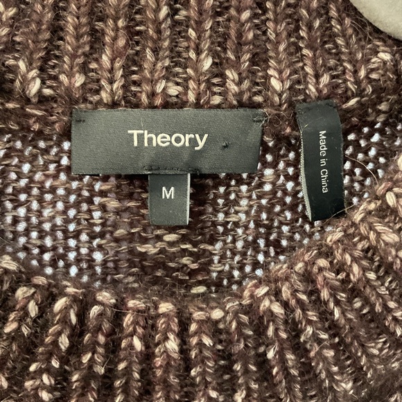 Theory Speckled Brown Crewneck Alpaca Blend Sweater With Side Slits Size M - Picture 4 of 7